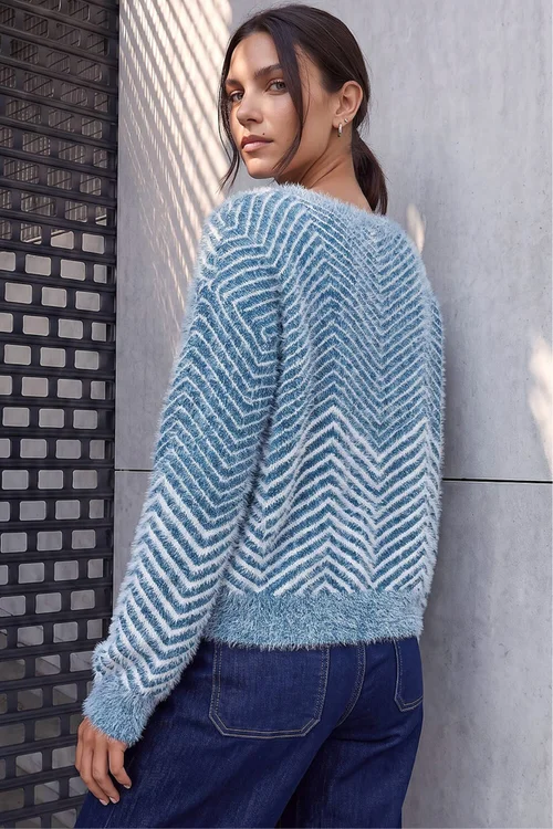 Roman Blue Abstract Stripe Knit Jumper - L Image 3