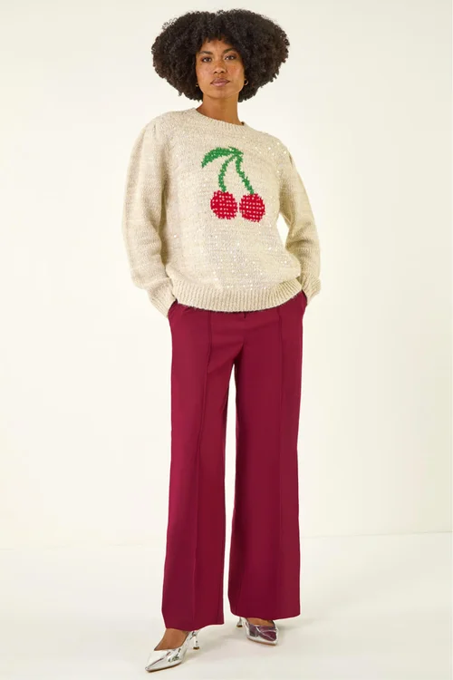 Roman Ivory Sequin Cherry Knit Jumper - One Size Image 2