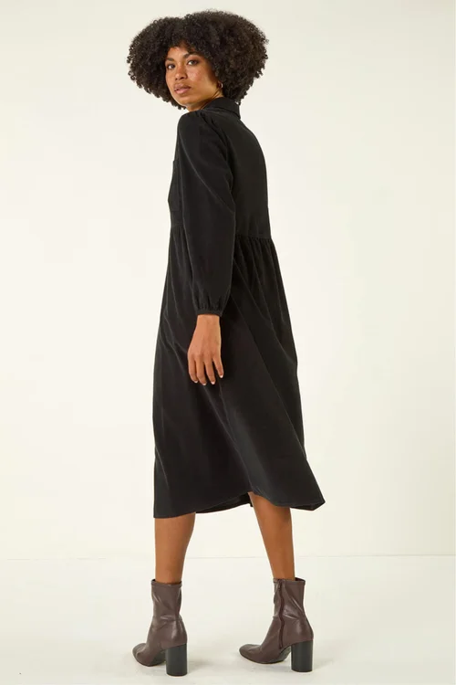 Roman Black Corduroy Zip Detail Midi Dress - 18 Image 3