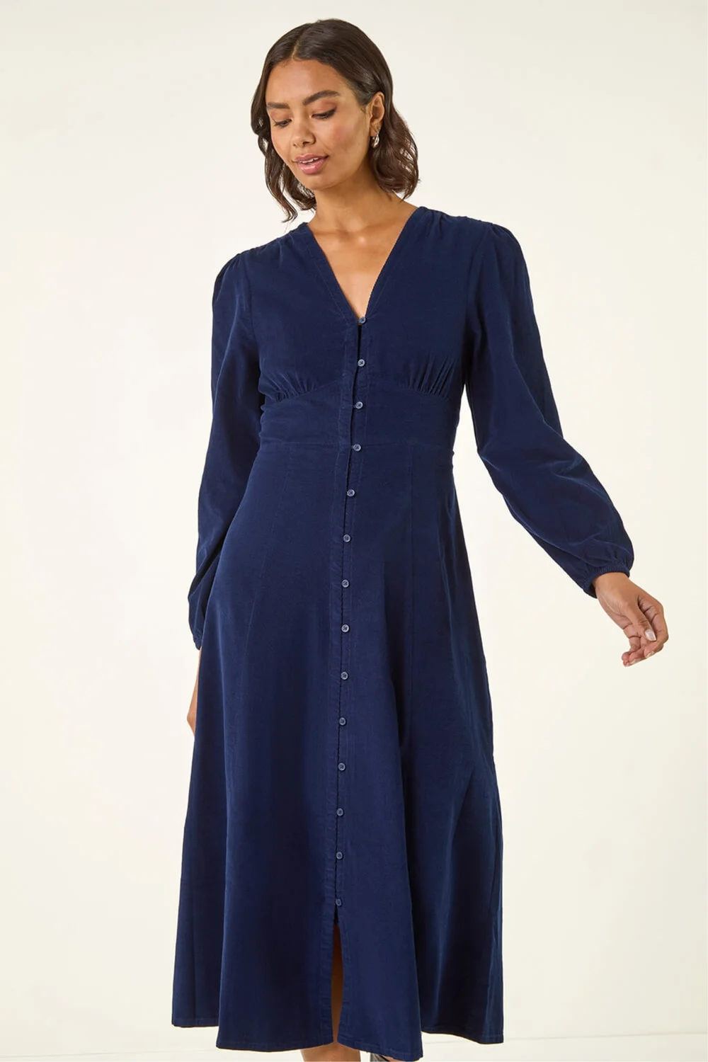 Roman Navy Corduroy Button Through Midi Dress - 18 Image 1
