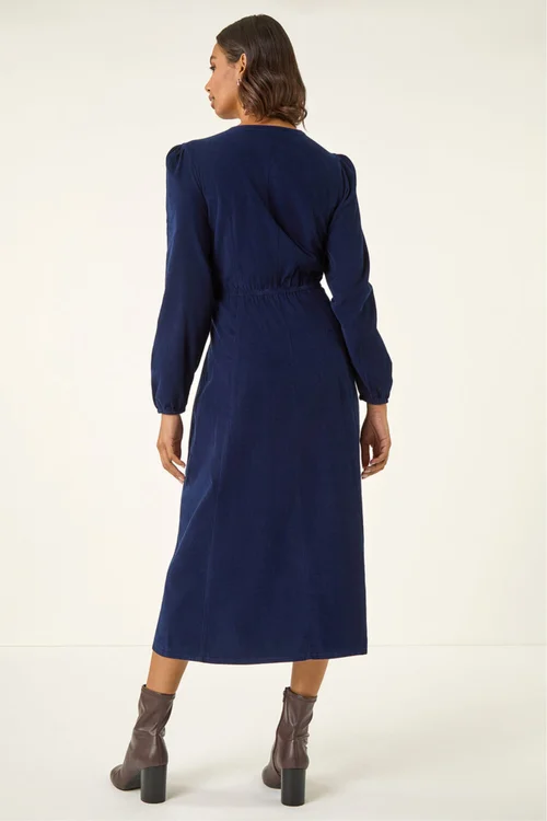 Roman Navy Corduroy Button Through Midi Dress - 18 Image 3