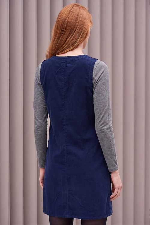 Roman Navy Cotton V-Neck Button Pocket Dress - 12 Image 4