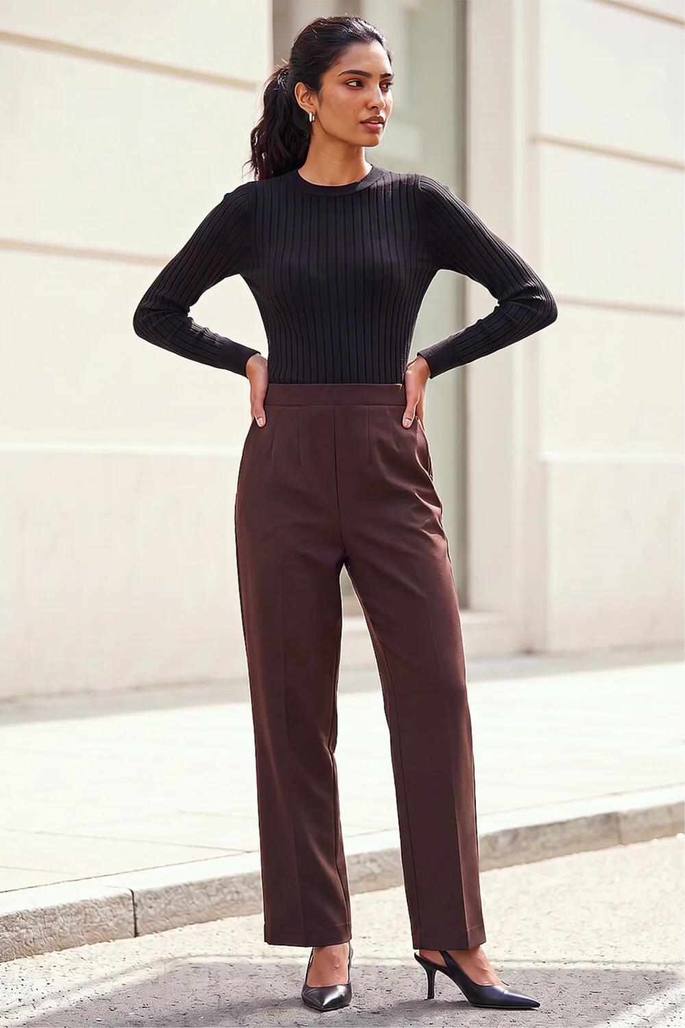 Roman Chocolate Straight Leg Ponte Trouser - 12 Image 2