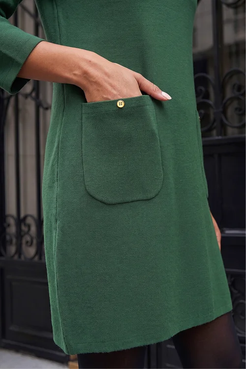Roman Dark Green Patch Pocket Knit Dress - 20 Image 4
