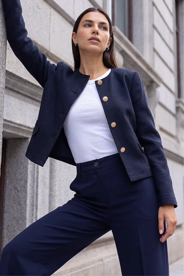 Roman Navy Buttoned Pocket Jacket
