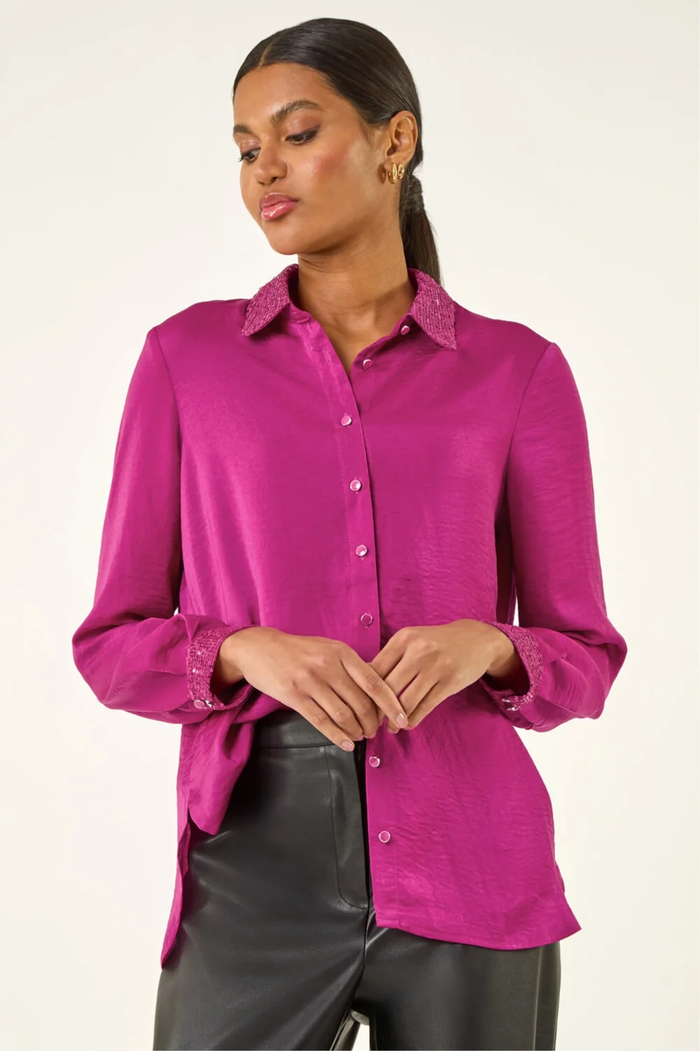 Roman Cerise Sequin Collar and Cuff Shirt - Size 20 Image 2