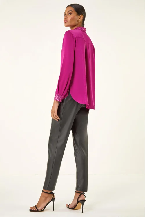 Roman Cerise Sequin Collar and Cuff Shirt - Size 20 Image 3