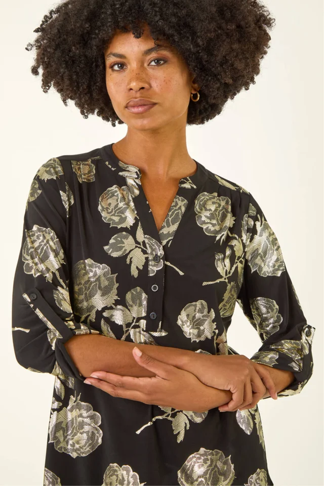 Roman Gold Floral Foil Print Shirt