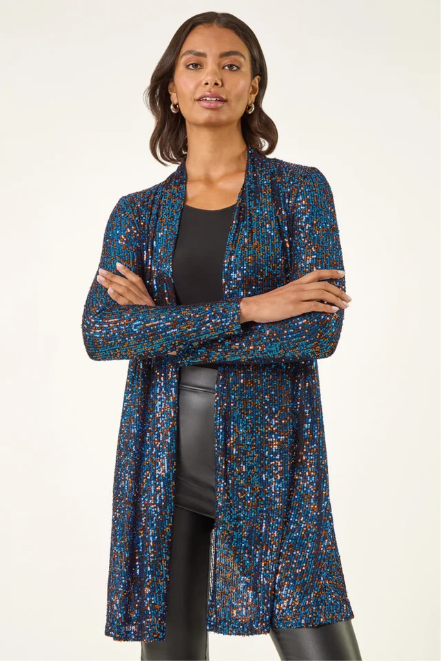 Roman Royal Blue Sequin Longline Kimono
