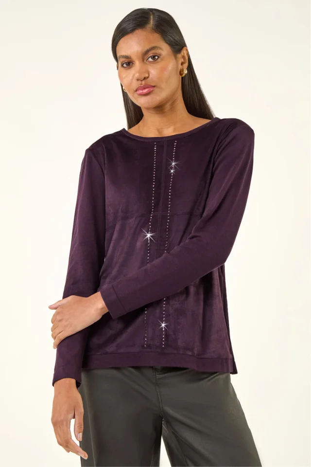 Roman Plum Sparkly Detail Knit Top