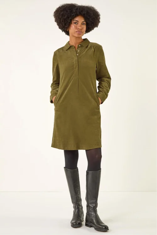 Roman Olive Corduroy Tunic Shirt Dress - 20 Image 2