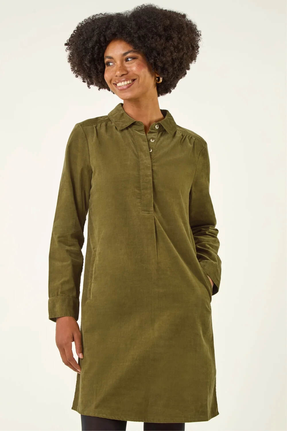 Roman Olive Corduroy Tunic Shirt Dress - 20 Image 1