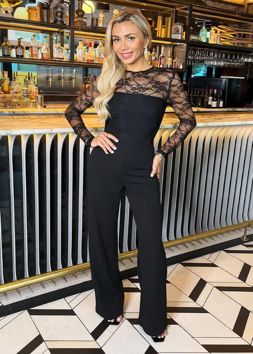 AX Paris Black 2 in 1 Lace Top Long Sleeve Jumpsuit - Size 14 Image 1