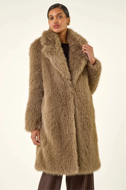 Roman Brown Premium Faux Fur Coat - 12 Image 3