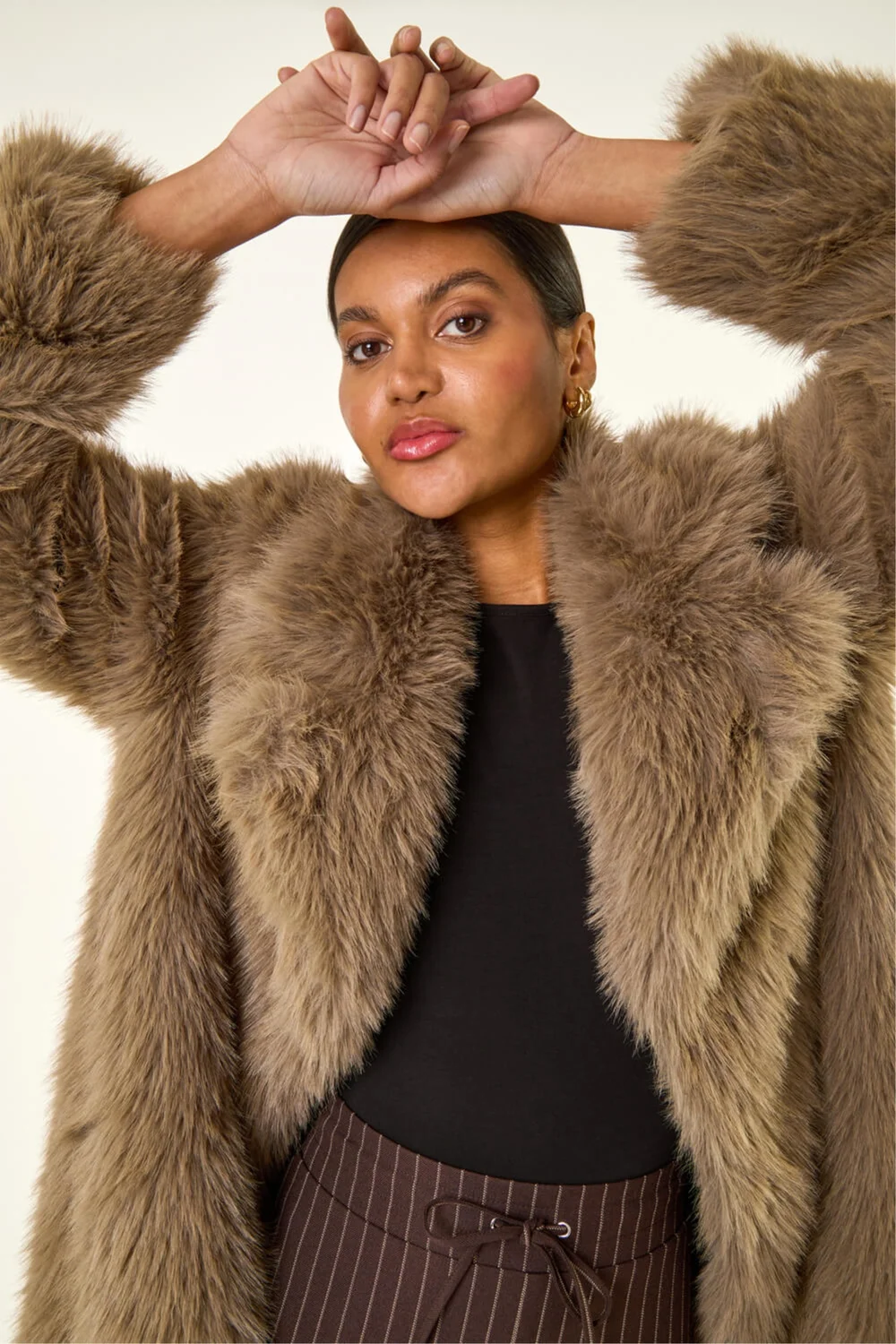 Roman Brown Premium Faux Fur Coat - 12 Image 2