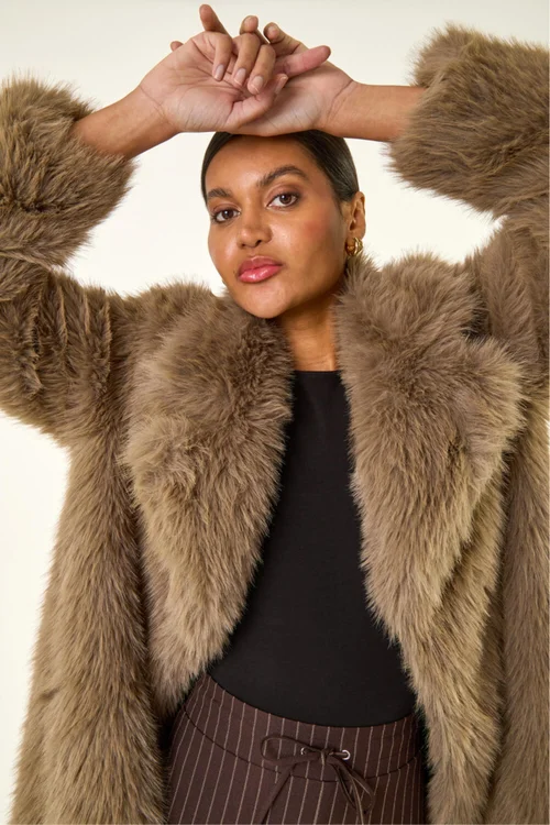 Roman Brown Premium Faux Fur Coat - 12 Image 2