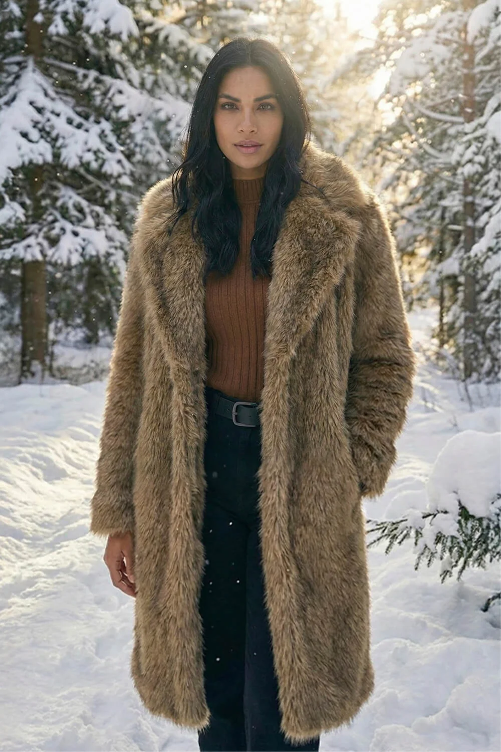 Roman Brown Premium Faux Fur Coat - 12 Image 1