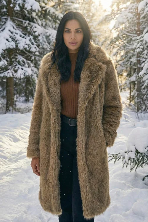 Roman Brown Premium Faux Fur Coat - 12 Image 1