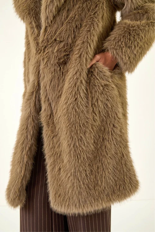 Roman Brown Premium Faux Fur Coat - 12 Image 4