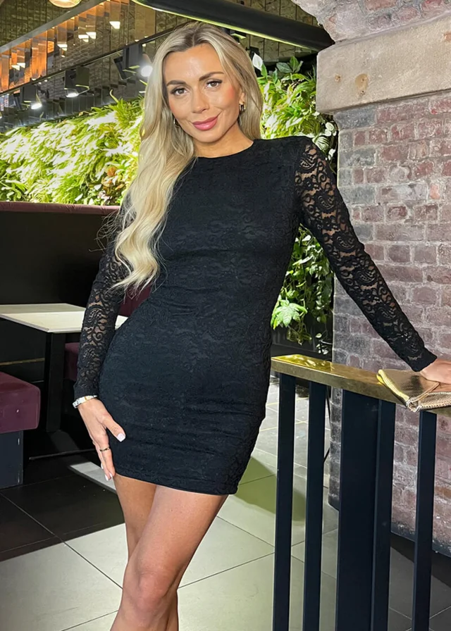 AX Paris Black Lace Long Sleeve Bodycon Mini Dress