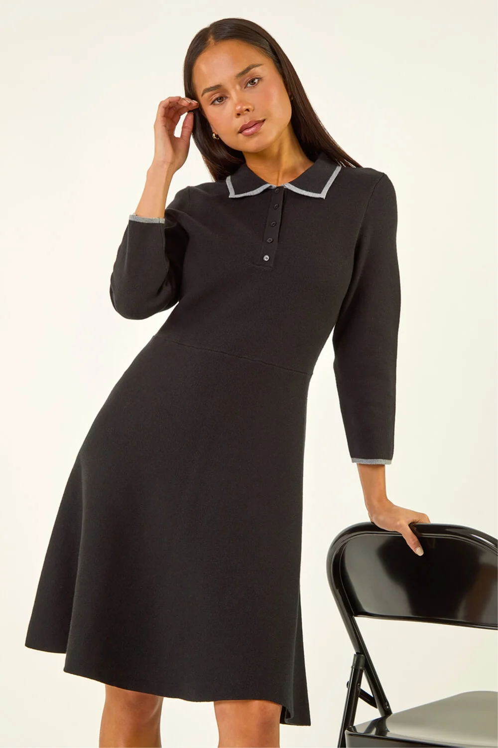Roman Black Petite Collared Knit Dress - Size 16 Image 1
