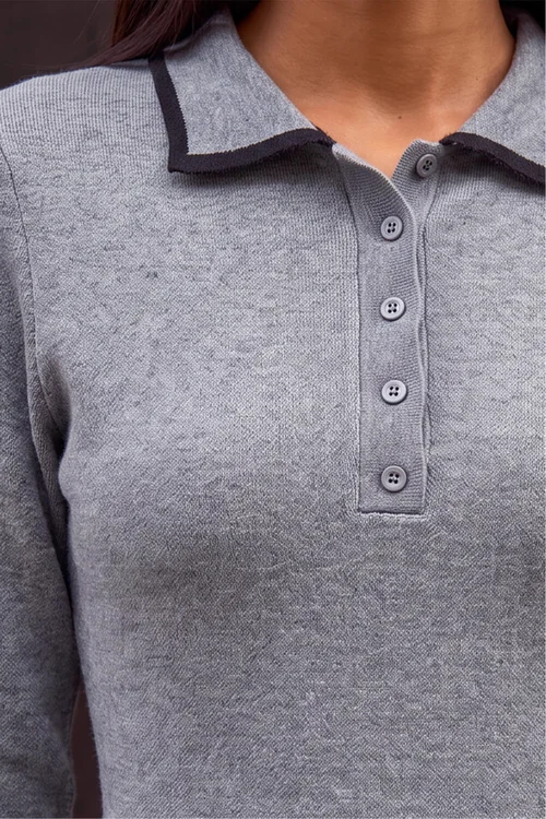 Roman Grey Petite Collared Knit Dress - 12 Image 4