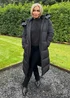 AX Paris Black Faux Fur Hooded Longline Padded Coat - 10 Image 1