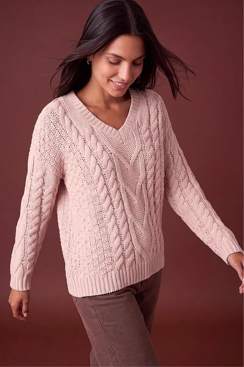 Roman Stone V-Neck Cable Knit Jumper - 14 Image 4