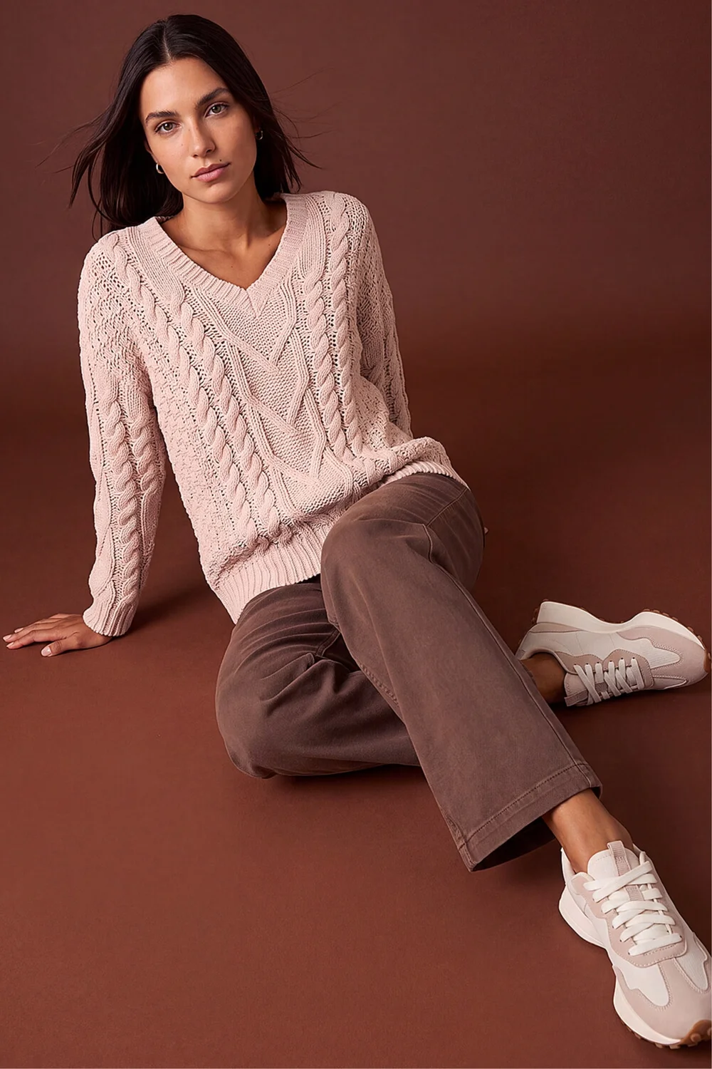 Roman Stone V-Neck Cable Knit Jumper - 14 Image 2