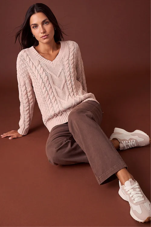 Roman Stone V-Neck Cable Knit Jumper - 14 Image 2