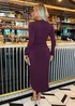 AX Paris Dark Plum Long Sleeve Ring Detail Wrap Midi Dress - 14 Image 5