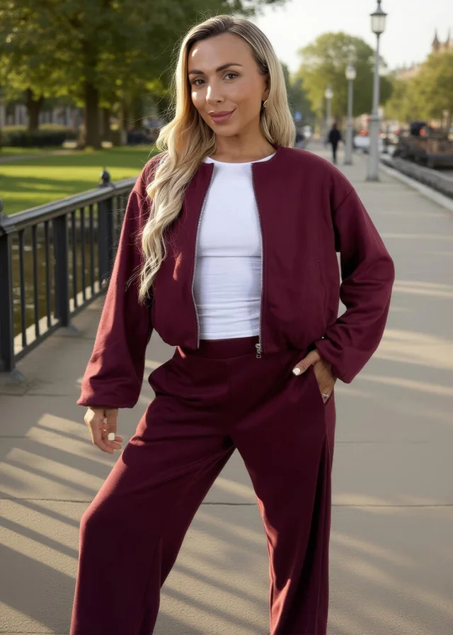 AX Paris Burgundy Bubble Hem Cropped Soft Bomber Jacket