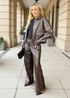 AX Paris Chocolate Faux Leather Wide Leg Trousers - 16 Image 2