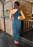 AX Paris Dark Teal One Shoulder Gathered Skirt Midi Dress - 14 Image 5