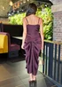 AX Paris Dark Plum Satin Cowl Neck Knot Skirt Midi Dress - 10 Image 5