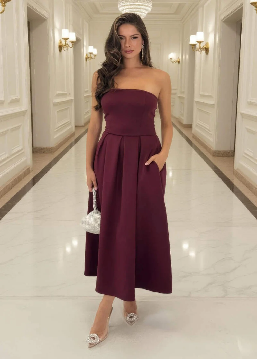 AX Paris Plum Bandeau A-Line Skirt Midi Dress - 14 Image 2
