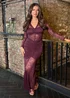 AX Paris Plum Lace Overlay Ruched Front Bodycon Midi Dress - 10 Image 3