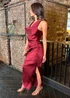 AX Paris Wine Satin Cowl Neck Cross Back Midi Dress - 8 Image 4