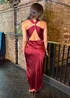 AX Paris Wine Satin Cowl Neck Cross Back Midi Dress - 8 Image 5
