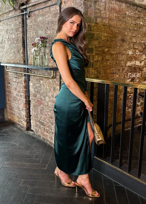 AX Paris Teal One Shoulder Knot Skirt Satin Midi Dress - 10 Image 4