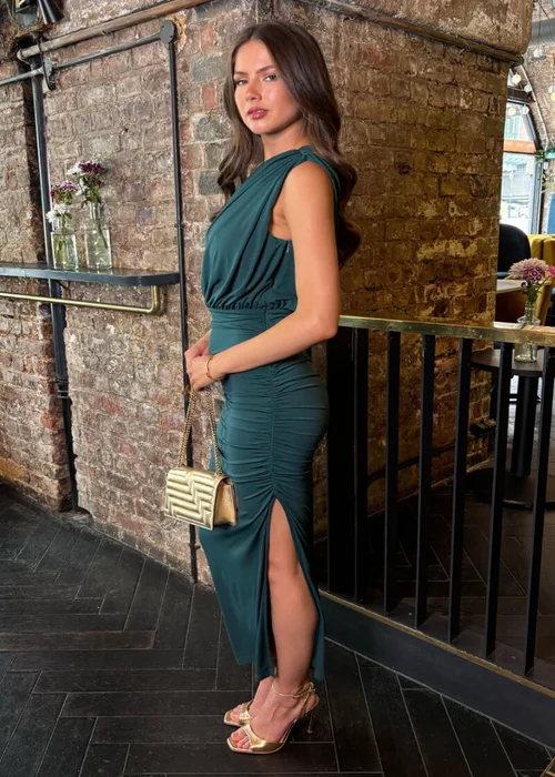 AX Paris Teal Off The Shoulder Draped Top Midi Dress - 10 Image 4