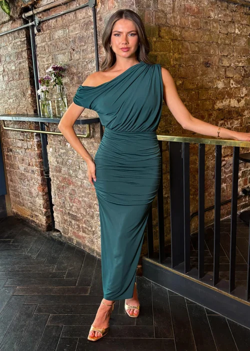 AX Paris Teal Off The Shoulder Draped Top Midi Dress - 10 Image 3