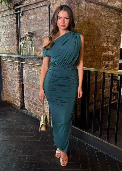 AX Paris Teal Off The Shoulder Draped Top Midi Dress - 10 Image 1