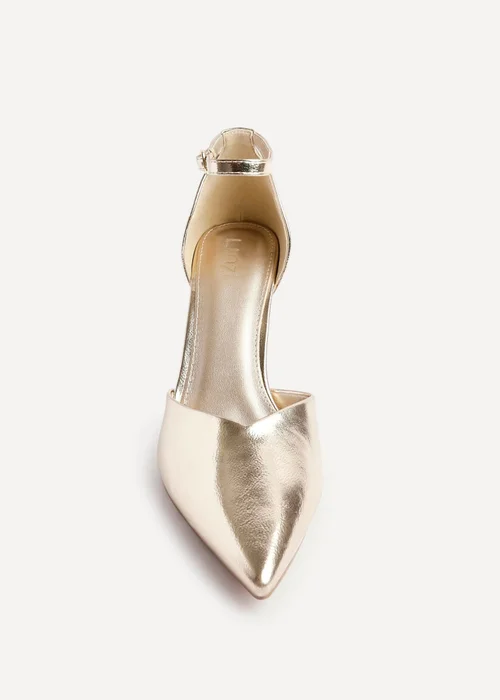 Linzi Moira Gold Faux Leather V Cut Court Heel - Size 4 Image 4