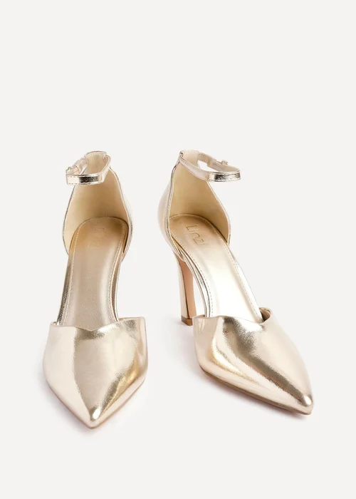 Linzi Moira Gold Faux Leather V Cut Court Heel - Size 4 Image 3