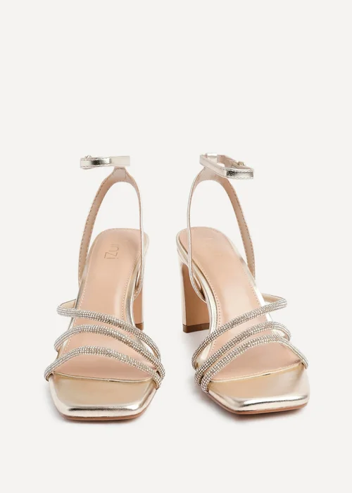 Linzi Glimmer Gold Faux Leather Diamante Block Heel - Size 4 Image 3