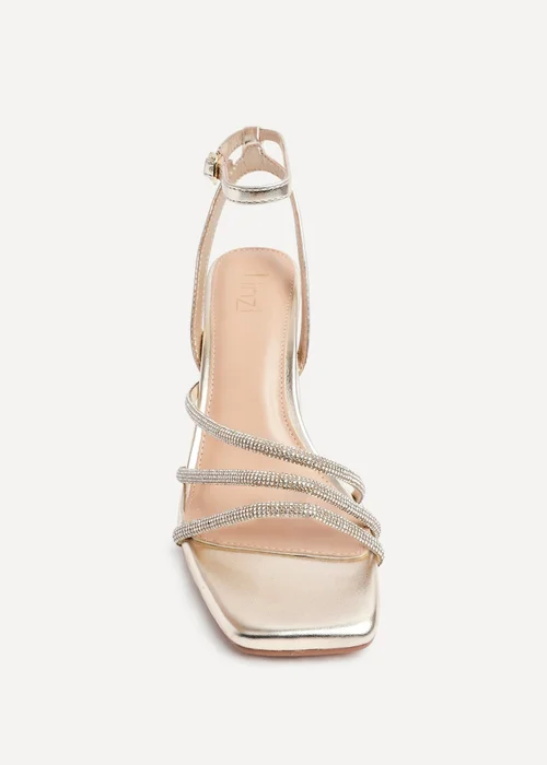 Linzi Glimmer Gold Faux Leather Diamante Block Heel - Size 4 Image 4