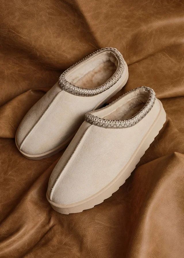 Linzi Tammy Beige Faux Suede Slipper