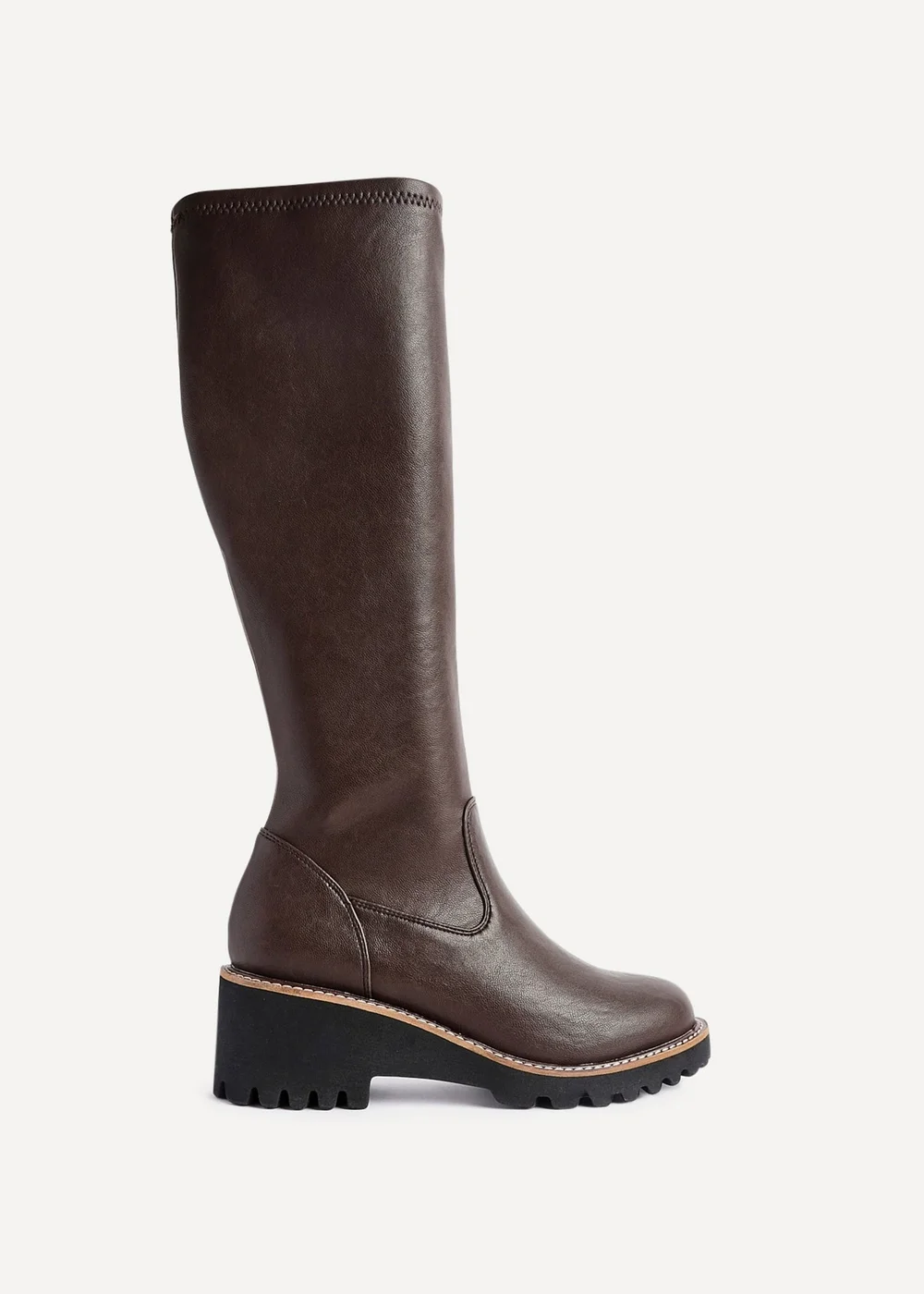 Linzi Resist Brown Faux Leather Stretch Wedge High Leg Boot - Size 8 Image 2