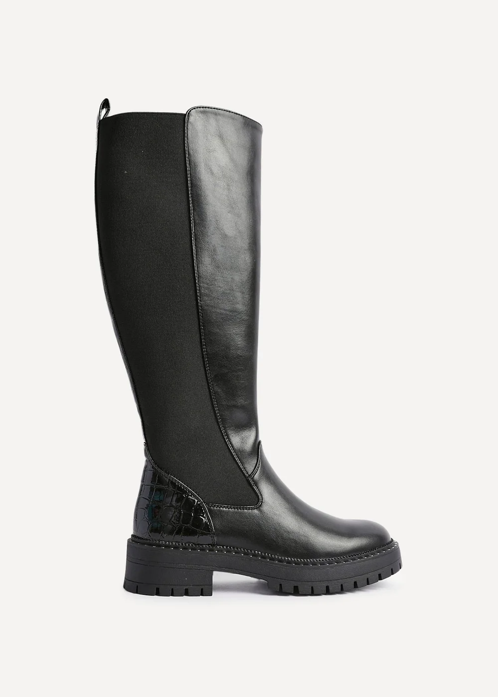 Linzi Swift Black Faux Leather & Croc Knee High Boot - Size 5 Image 2